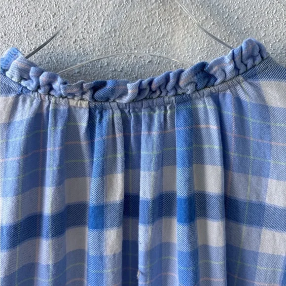 Vineyard Vines XXL Blue Checkered Button Front Short Sleeve Top Ruffle Neck Soft - Picture 7 of 12